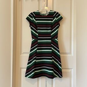 Michael Kors A-Line Dress Sz 8 Green Career Striped Knee Length Professional